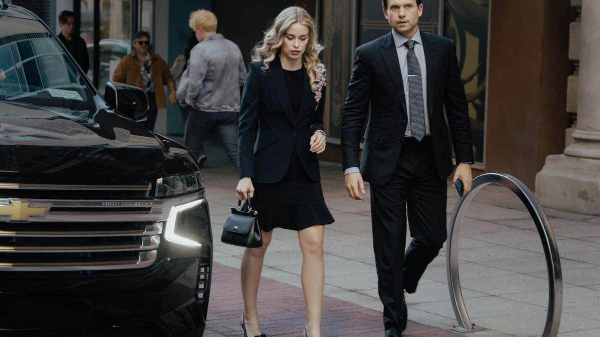 Elle Chapman as Paige McIntosh and Patrick J. Adams as Russell McIntosh in a scene from The Madison