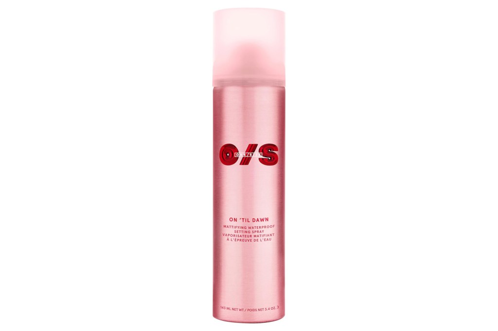 One Size On 'Til Dawn Mattifying Waterproof Setting Spray in a pink bottle.