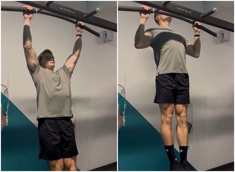 demonstration of a pullup exercise on a bar