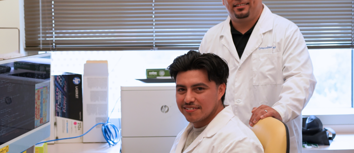 Ivan Salladay-Perez (left) and Anthony Covarrubias (right) in the lab.