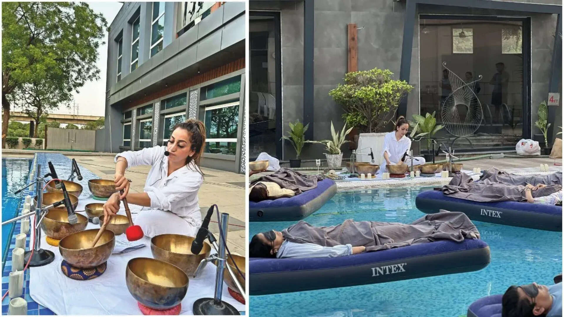 Simple Arora hosts sound healing sessions regularly at Punjabi Bagh Club. It works by lightly sounding a gong on a brass bowl and matching the frequency to calm the nervous system. Water acts as a conductor and enhances the vibrations (Pics: @studiosoundhealings)