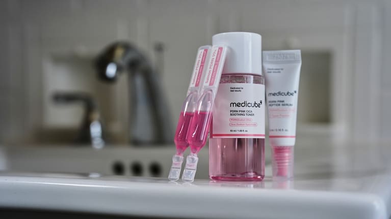 Skincare products made from salmon DNA are displayed Friday, March 6, 2026, in Cincinnati.