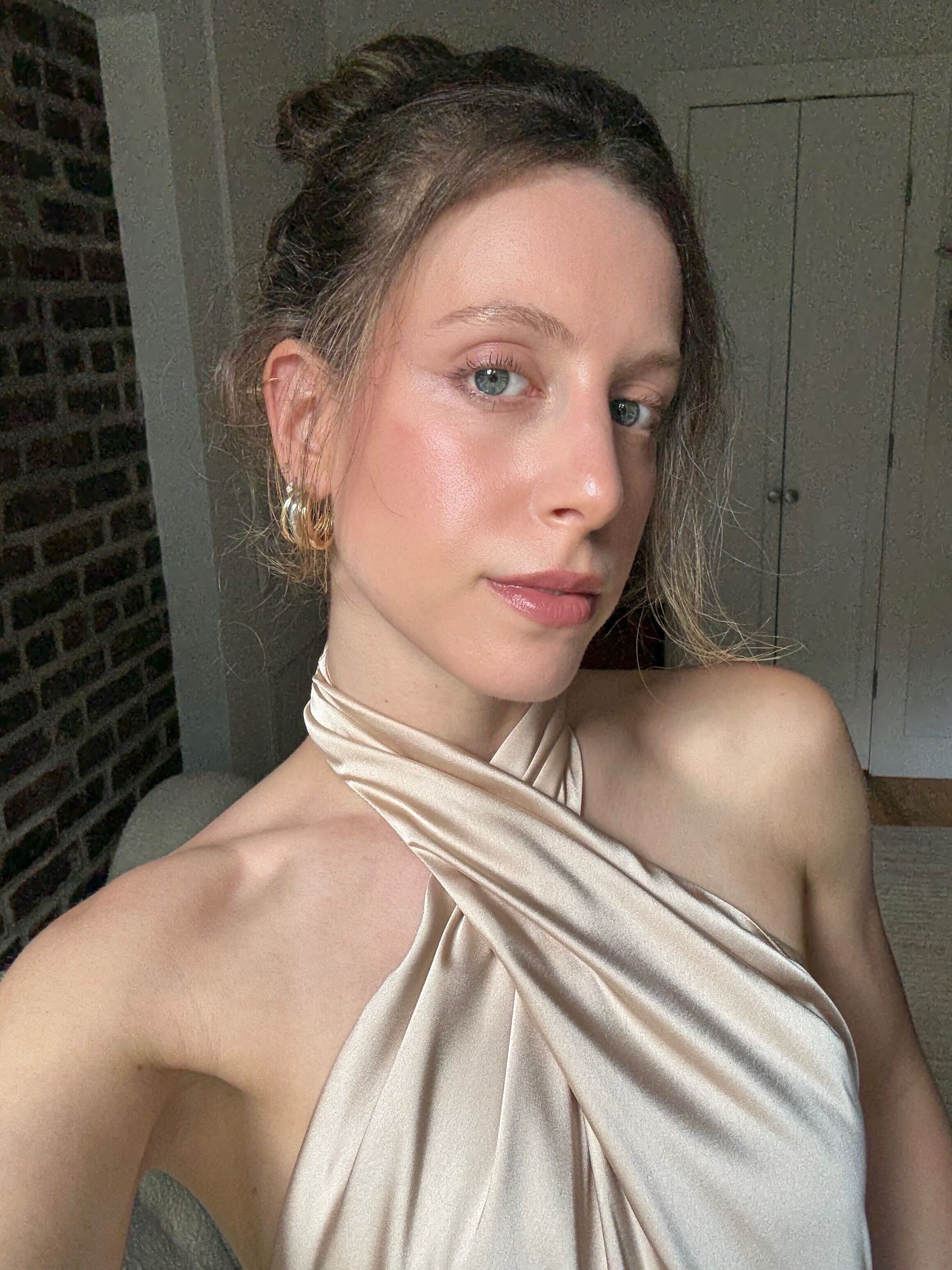 Jamie Schneider testing the new Victoria Beckham Beauty Foundation Drops