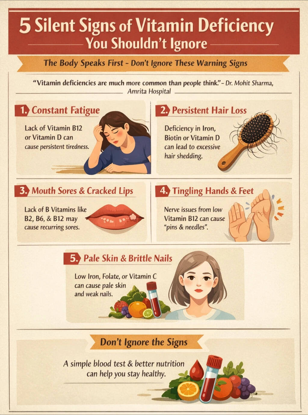 Doctors warn that ongoing tiredness, mouth ulcers, and numbness in your limbs could hint at a deficiency in key vitamins like B12 or D. vitamin deficiecny