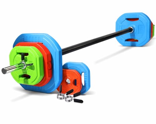 Fk Sports Adjustable Barbell Weights Set, 30kg Complete Studio Pump Set, Multicolor Cast Iron & Rubber Barbell Weights for Home, Strength Training Equipment for Full Body Workout