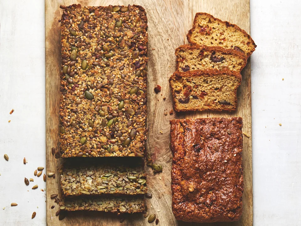 Seeded loaves of bread.