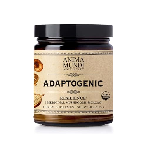 Anima Mundi Apothecary Organic Mushroom Supplement - Adaptogenic Mushrooms + Cacao - Uplifting Powder With Organic Lion's Mane, Shiitake, Chaga & More - Add to Coffee, Tea & Smoothies (4oz / 113g)