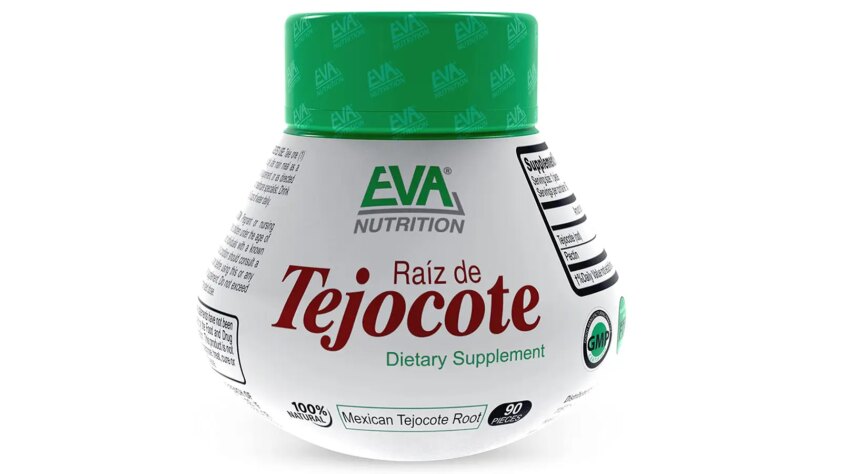 A photo of a container of Mexican tejocote root supplements.
