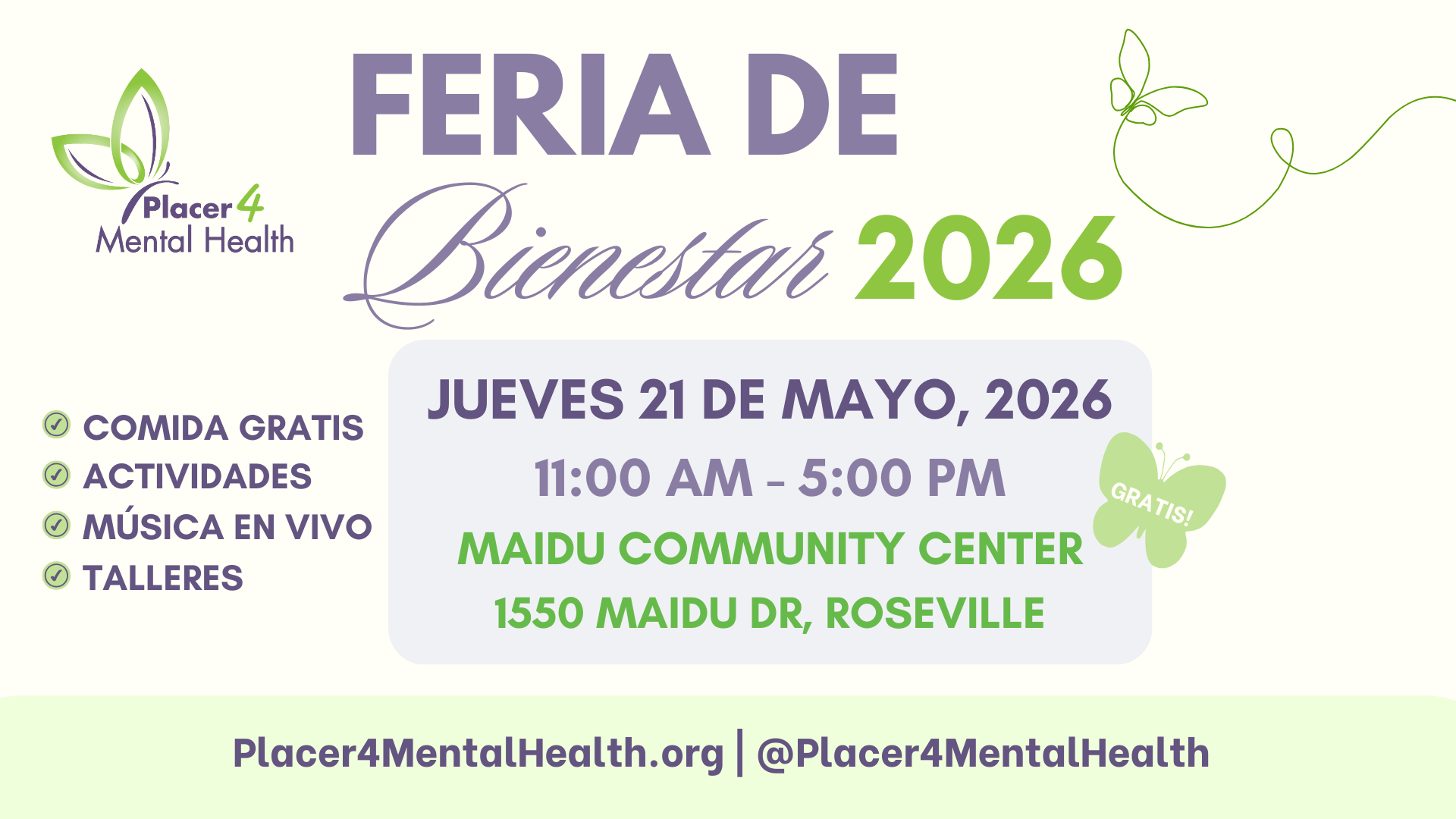 Image with details of Placer4MentalHealth Wellness Fair on May 21