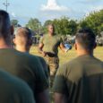Marines attending 1st Sgts. Symposium Conduct physical training