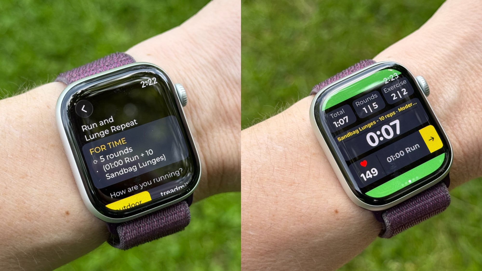 Apple Watch showing Roxfit workout plan and a workout in progress