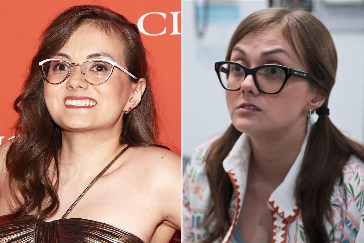 (Left) Tal Anderson attending the Clarins Night of Extra party; (Right) Tal Anderson as Becca King on 'The Pitt'Credit: Tommaso Boddi/Getty; HBO Max