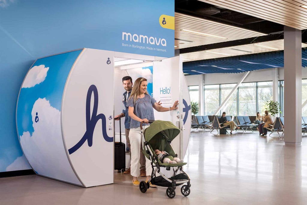 US-based Mamava’s lactation pods – now found in airports, offices and sports stadiums – are helping bring pumping out of borrowed offices and bathroom stalls. Photo: Handout