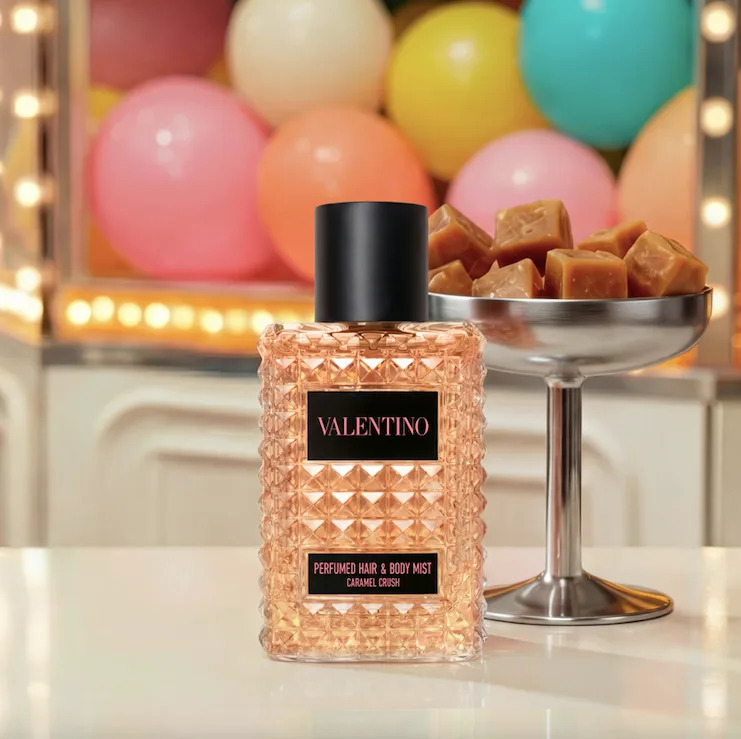 The Caramel Crush hair & body mist by Valentino Beauty.