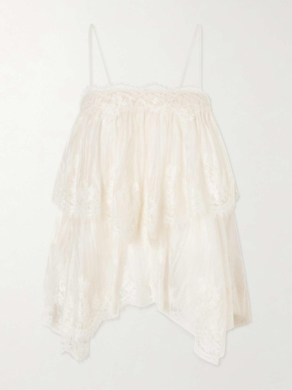 Ophelia Lace-Trimmed Crinkled-Satin Camisole