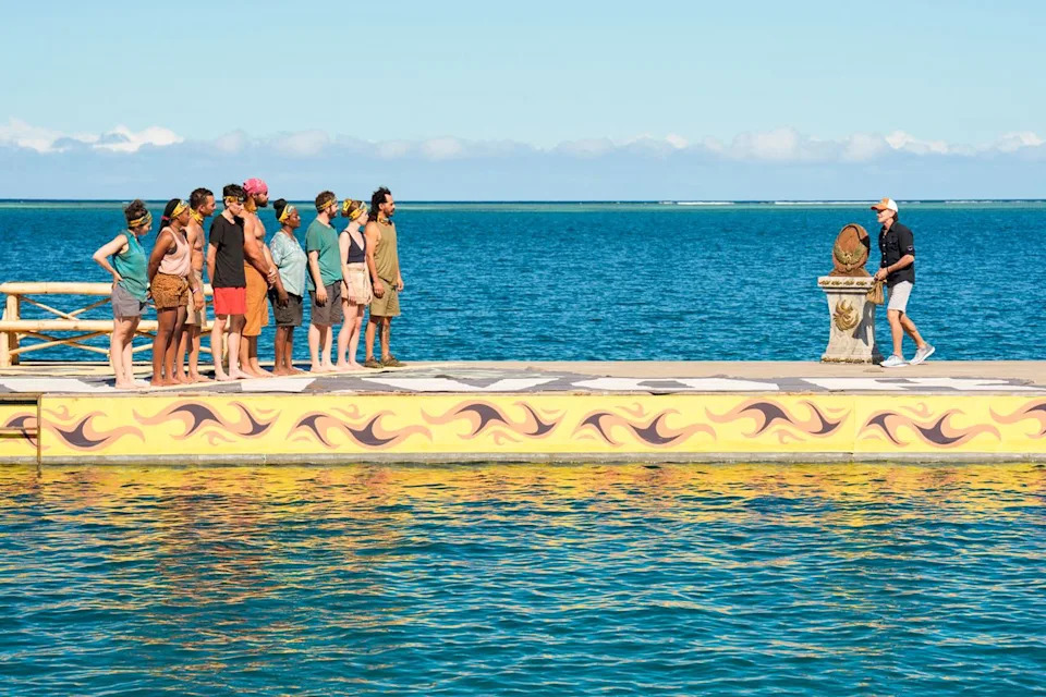 Aubry Bracco, Tiffany Ervin, Joe Hunter, Rizo Velovic, Jonathan Young, Cirie Fields, Rick Devens, Emily Flippen, Ozzy Lusth, and Jeff Probst on Survivor.Credit: Robert Voets/CBS