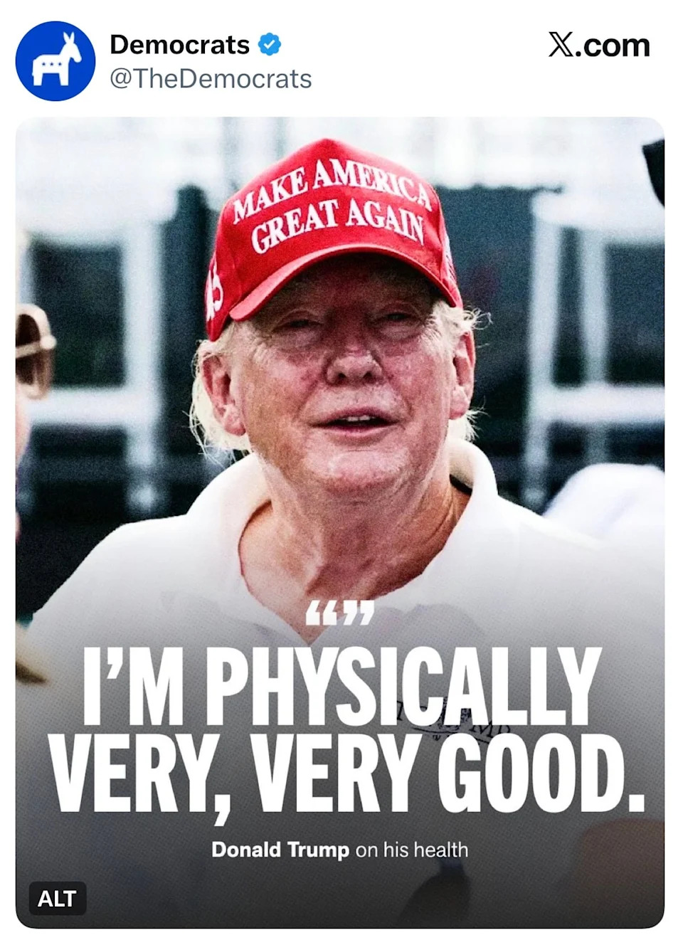 The Democrats shared a post mocking the near-octogenarian president over his incredulous boast. / The Democrats/X