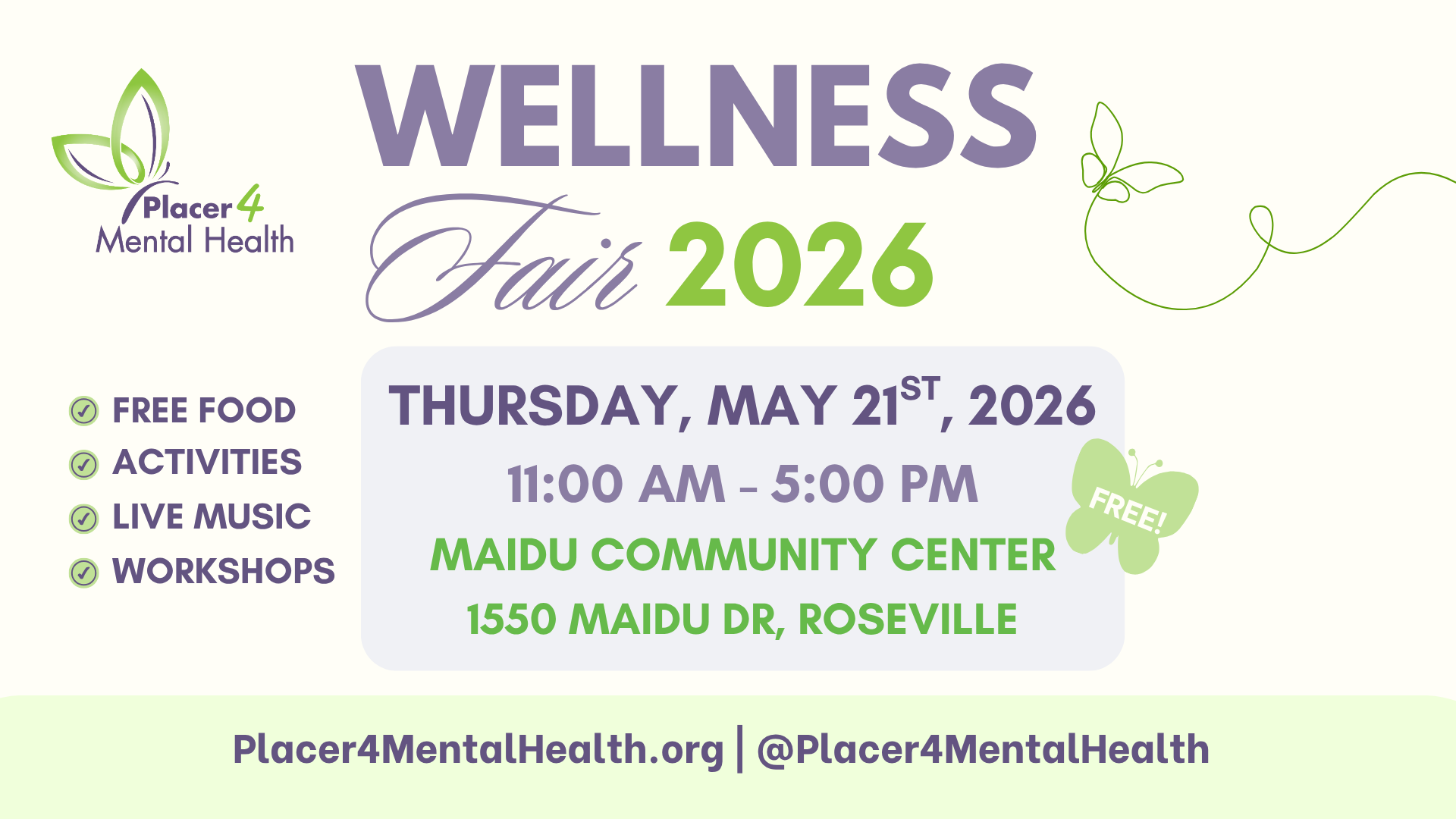 Image with details of Placer4MentalHealth Wellness Fair on May 21
