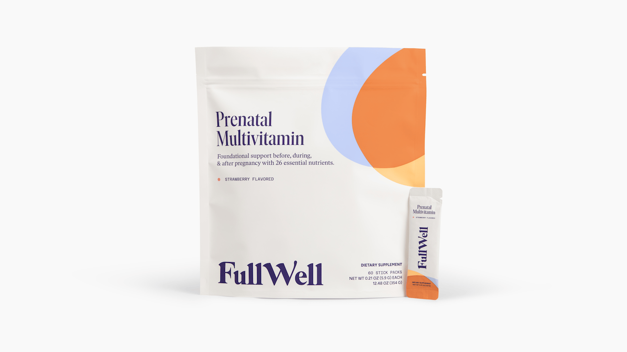 Alt text: FullWell prenatal multivitamin dietary supplement packaging