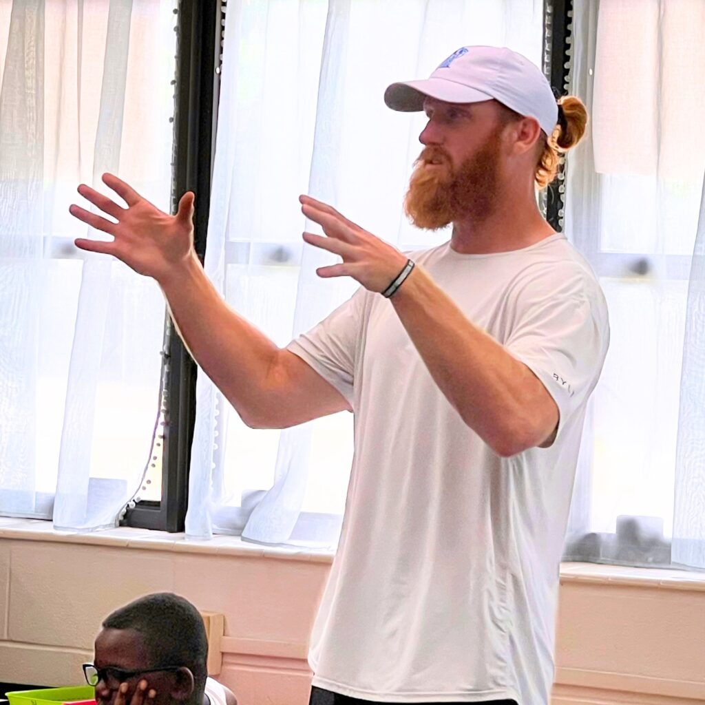 Hayden Hurst speaks to third-grade students at Lake Butler Elementary School. (Photo by Nick Anschultz)