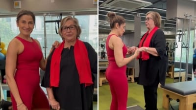 Helen shows off her fitness at 87 with trainer Yasmin Karachiwala. (@yasminkarachiwala/Instagram)