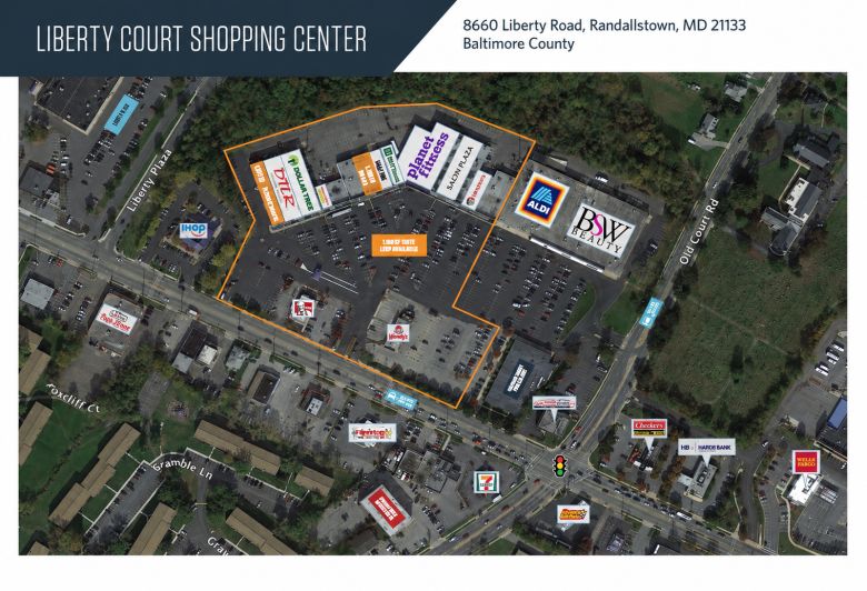 An aerial view shows some of the businesses operating in the Liberty Court Shopping Center in Randallstown, where the Planet Fitness gym will be located.