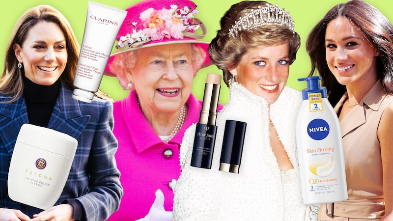 A photo illo illustration of Kate Middleton, Queen Elizabeth, Princess Diana, and Meghan Markle for The Looker.