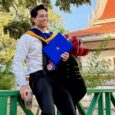 Petchtanong Petchfergus celebrates after completing his Master’s degree in Public Administration from Thongsuk College.