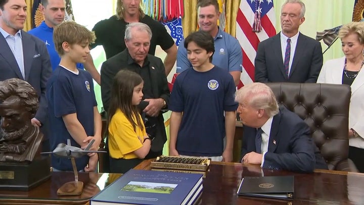 Trump invited athletes and young students to the Oval Office for the announcement