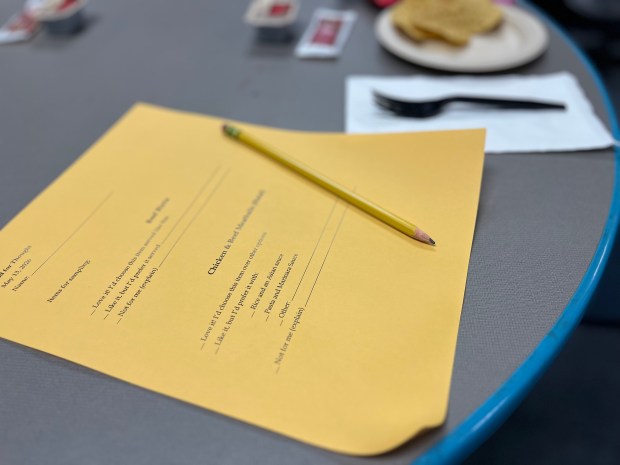 Solano Widenmann Leadership Academy students take part in "Food for Thought," a pilot program that invites them to engage in their school's nutrition conversation. (Photo by Sarah Rodriguez)