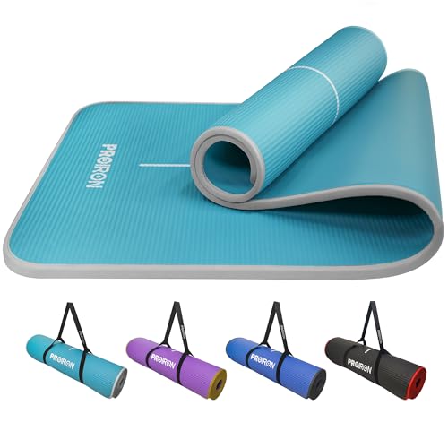 Proiron Pilates & Yoga Mat - Non-Slip, Extra Thick Foam, Home Gym With Carrying Strap - 1830mm X 660mm X 10mm (cyan & Gray)