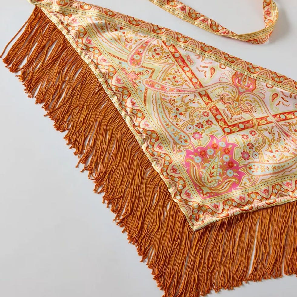 Tassel Trim Satin Triangle Scarf