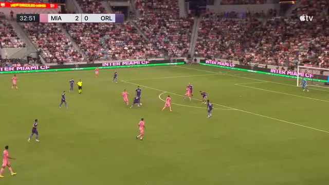 Messi dances past the defender and curls in a beauty against Orlando City