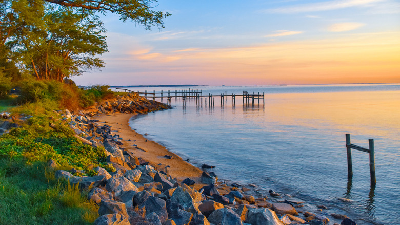 The sun rises over Chesapeake Bay on the Maryland coast