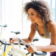 Riding an exercise bike.