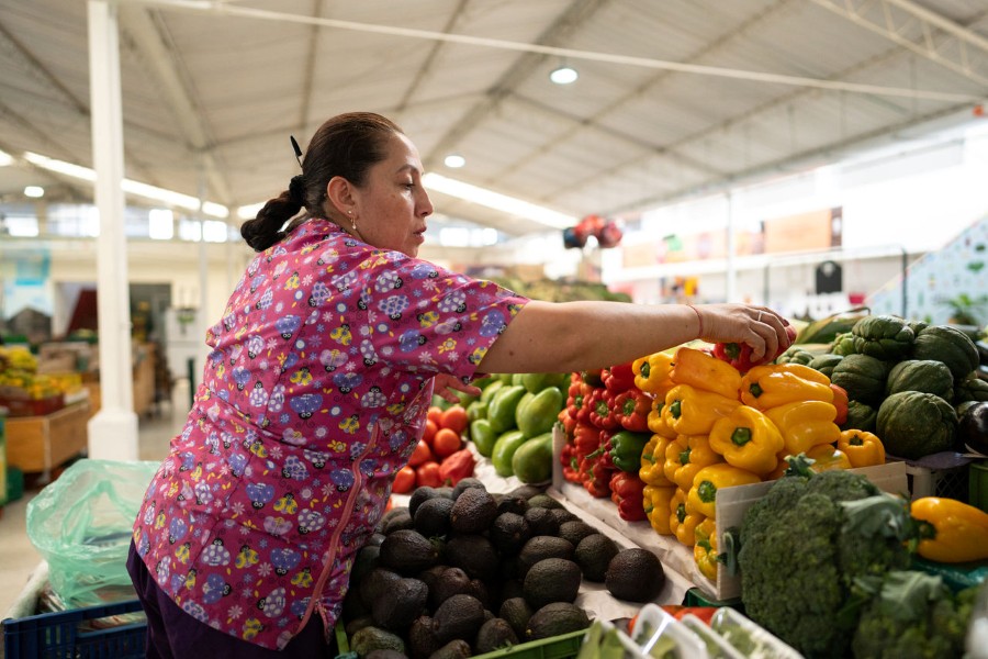 woman shopping for fresh produce at a farmers market