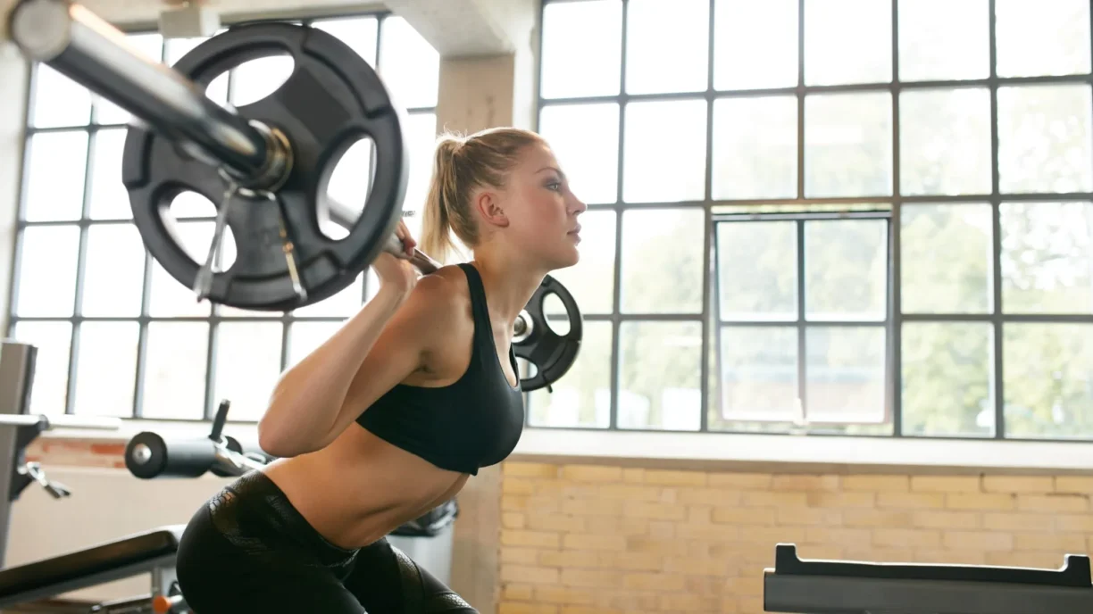 woman squats with weights