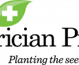 The Plantrician Project in black text with a green leaf and white cross inside, with caption Planting the Seeds of Change below.