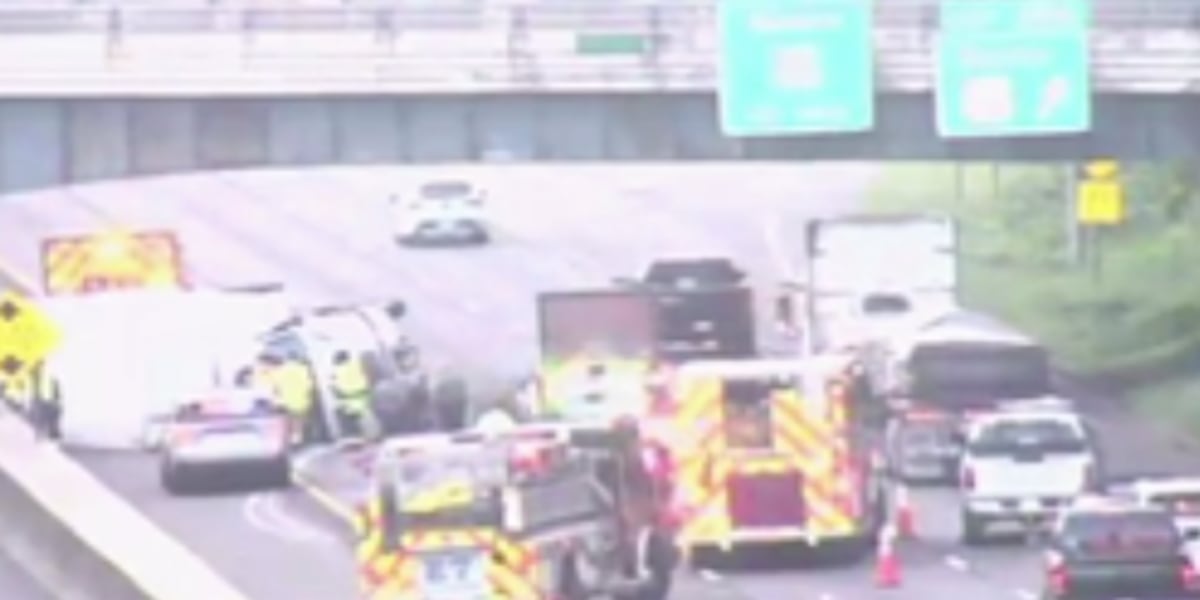 Overturned truck carrying vitamins closes lanes on I-95 in Milford