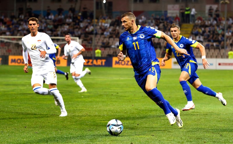 Edin Dzeko of Bosnia & Herzegovina is still causing problems for defenders at age 40. Photograph: EPA