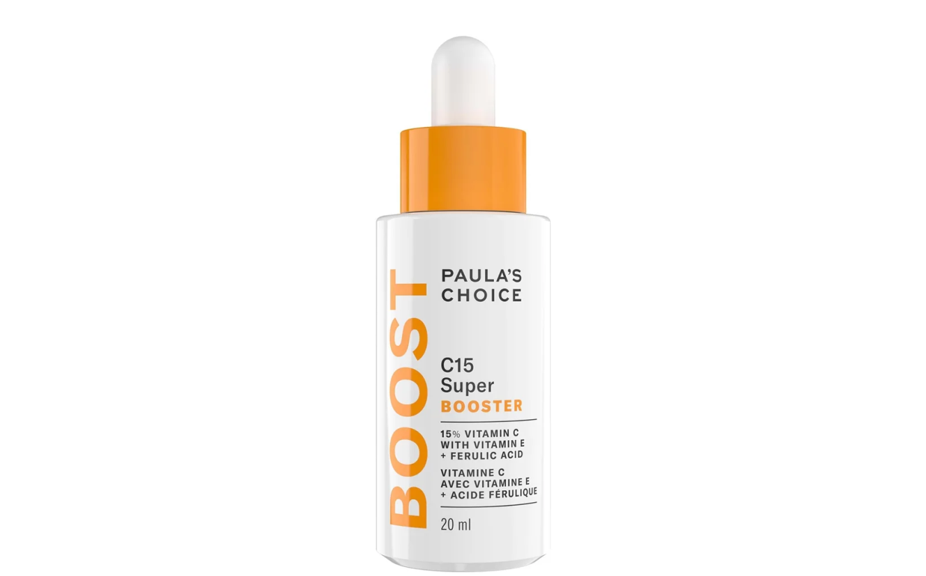 Paula's Choice C15 Super Booster with 15% Vitamin C, Vitamin E, and Ferulic Acid serum in a 20 ml dropper bottle.