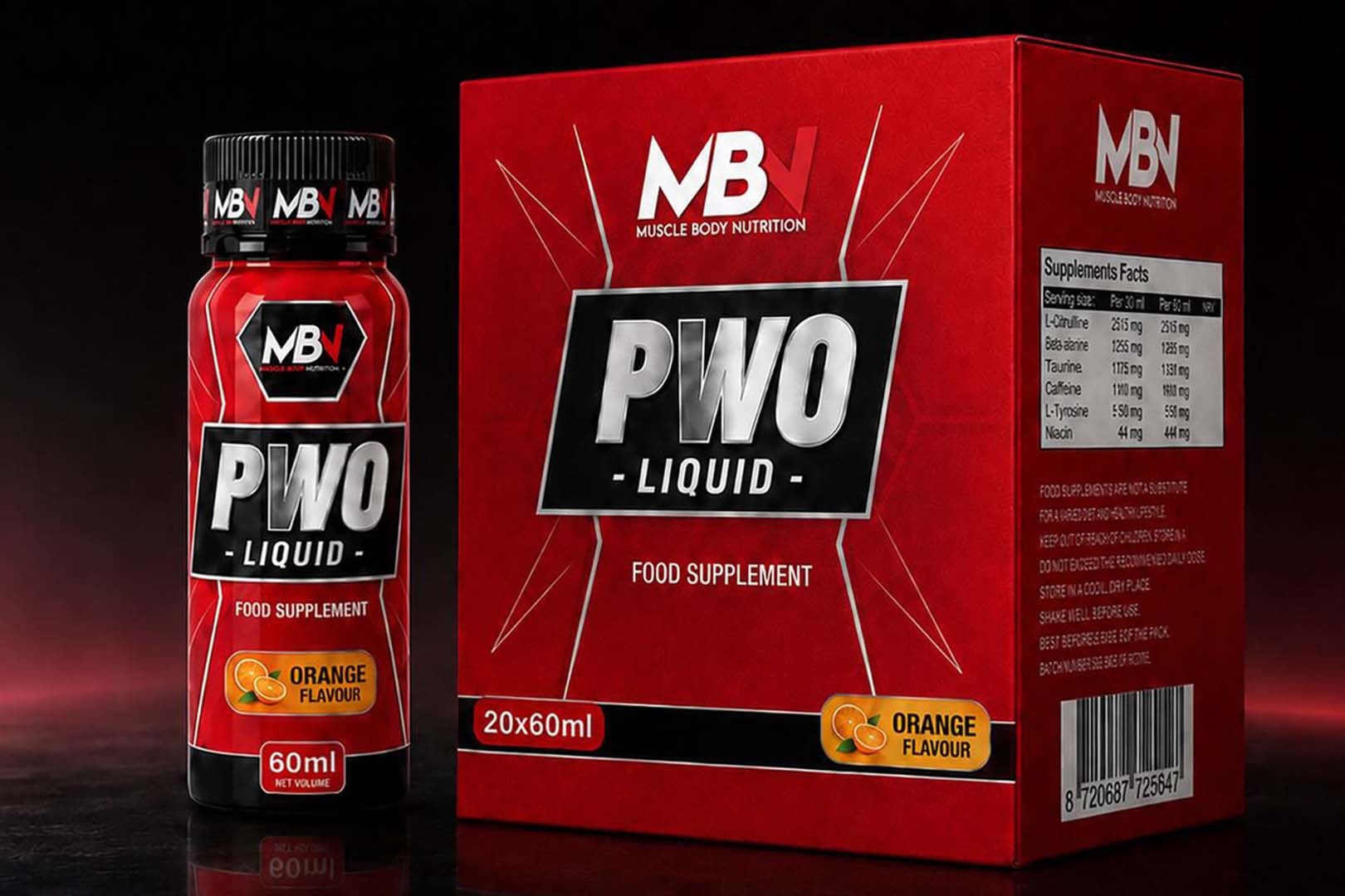 Muscle Body blends a few actives for a quick and convenient pre-workout shot