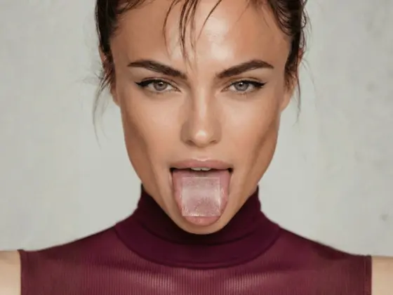 woman with a supplement strip on her toungue